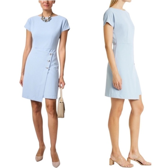 Boss HUGO BOSS Datera Short Sleeve Faux Wrap Sheath Shift Mini Dress Size Small - Picture 1 of 9